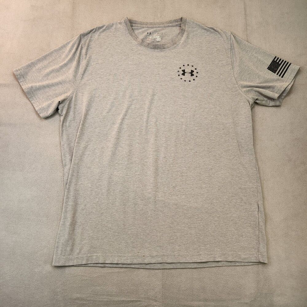 Under Armour Freedom T-Shirt‎ Men's L Gray Short Sleeve American Flag Heatgear